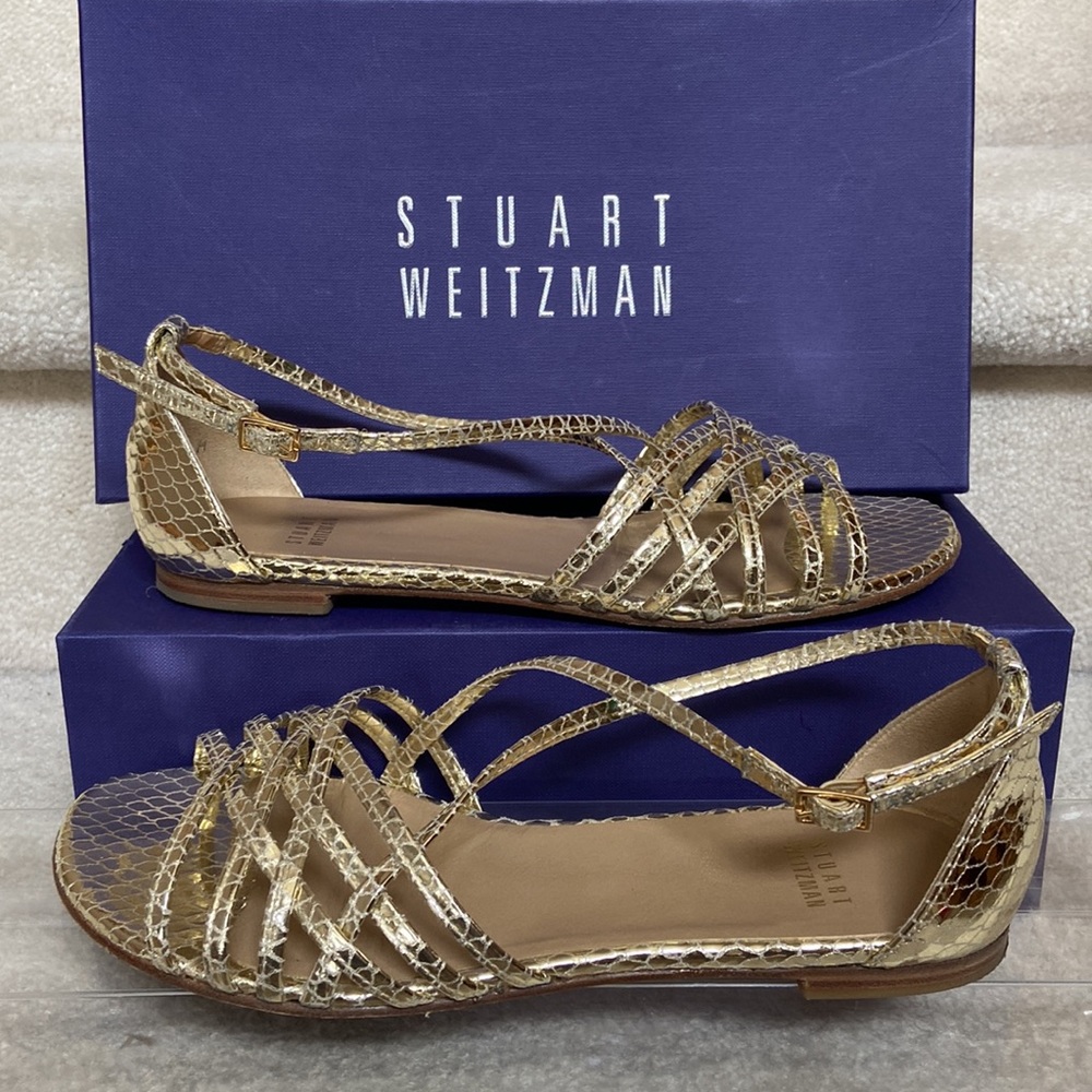 stuart weitzman snake embossed leather sandals